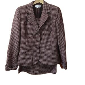 Kay Unger Brown Checkered Skirt Suit & Blazer Jacket Set 12 Vintage Chic